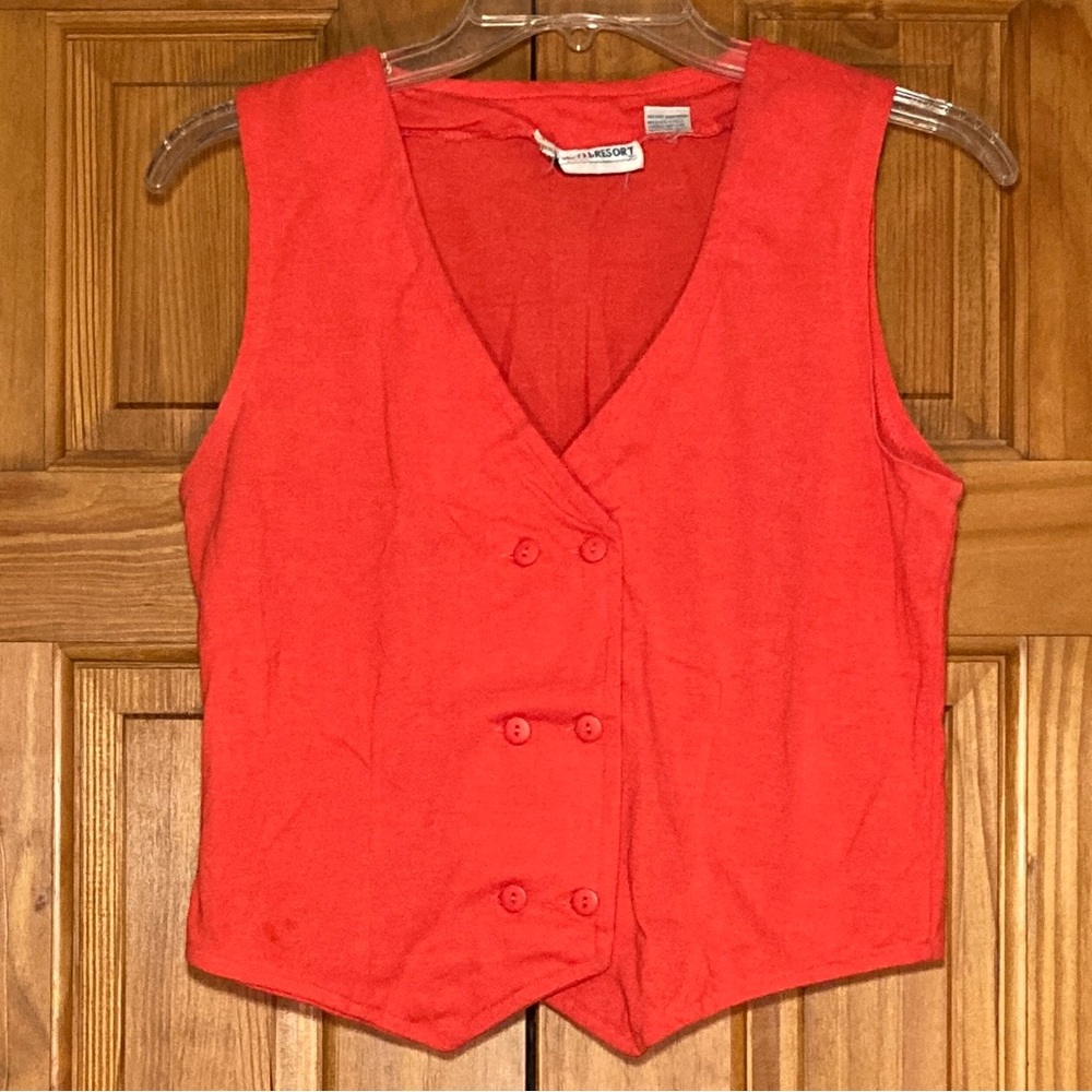 EUC Tropical Resort Vintage 80s Top Sleeveless V Neck Blouse Red Size M Medium
